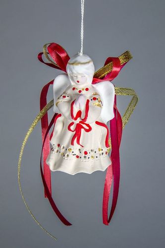 Hanging bell made from white clay Portly angel - MADEheart.com