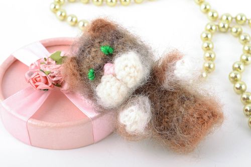 Brown handmade soft crochet puppet toy cat for home theater - MADEheart.com