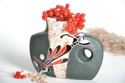 8 inches wide ceramic handmade vase for table decore in Japanese style 1,36 lb - MADEheart.com