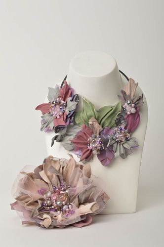 Beautiful handmade leather flower necklace brooch jewelry hair clip gift ideas - MADEheart.com