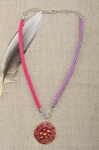 Polymer clay pendant on long chain handmade accessories for women fashion gift - MADEheart.com