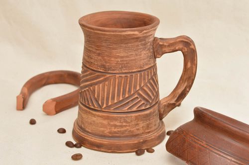 Handmade beer mug red clay ceramic cup designer eco friendly tableware for home - MADEheart.com