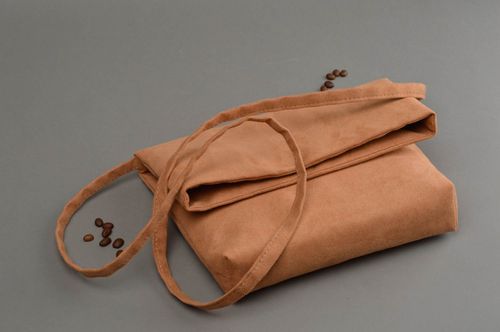 Suede bag handmade cloth purse light brown shoulder bag women accessories - MADEheart.com