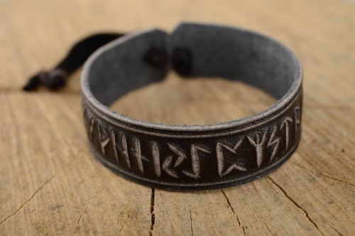 Black genuine leather bracelet with runes - MADEheart.com