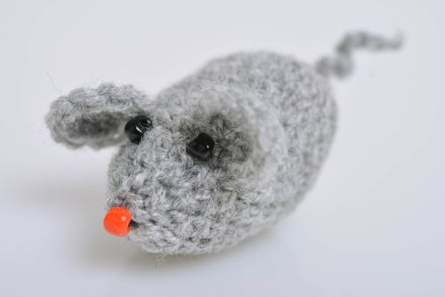 Childrens handmade soft toy crocheted of acrylic yarn Small Gray Mouse - MADEheart.com