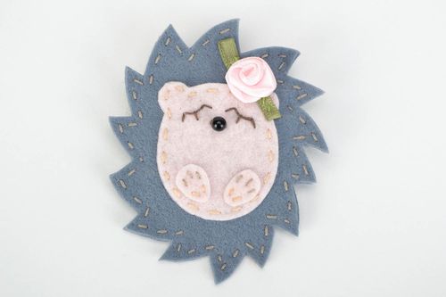 Beautiful small gray handmade felt brooch in the shape of sleepy hedgehog - MADEheart.com