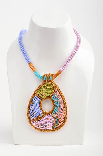 Bright stylish handmade designer beaded cord necklace with pendant for ladies - MADEheart.com