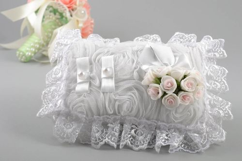 Designer beautiful festive unusual wedding pillow for rings with flowers - MADEheart.com