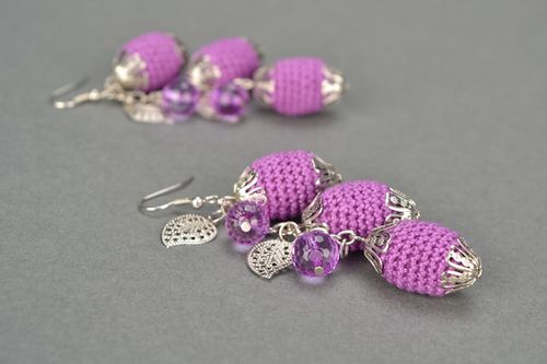 Crochet earrings Lilac Glamor - MADEheart.com