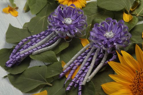 Flower hair accessories set of 2 hair scrunchies kanzashi flowers hair ties - MADEheart.com