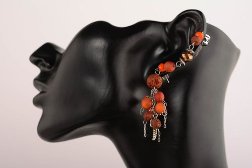 Polymer clay cuff earrings Autumn Wood - MADEheart.com