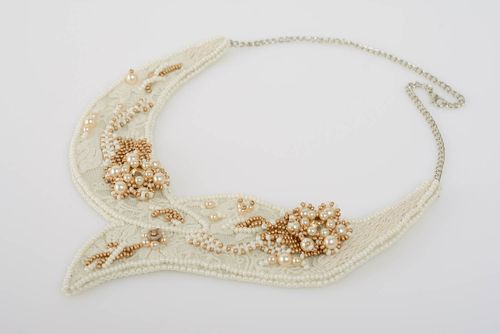 Beautiful light necklace textile collar embroidered with beads fancy jewerly - MADEheart.com