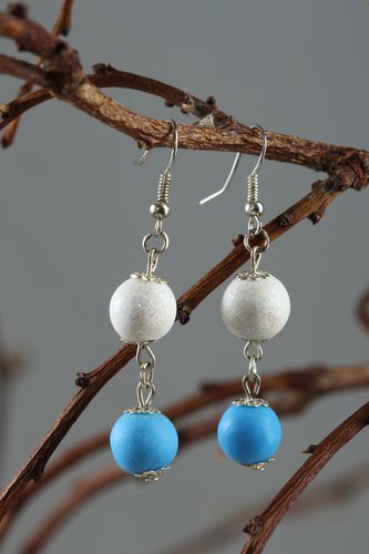 Plastic earrings handmade polymer clay earrings with beads stylish jewelry - MADEheart.com