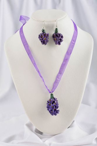 Handmade violettes Schmuck Set aus Polymer Ton Damen Ohrringe Schmuck Anhänger - MADEheart.com
