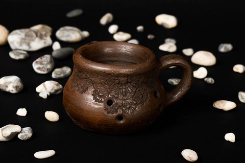 2,5 oz clay brown coffee espresso mug with handle  - MADEheart.com