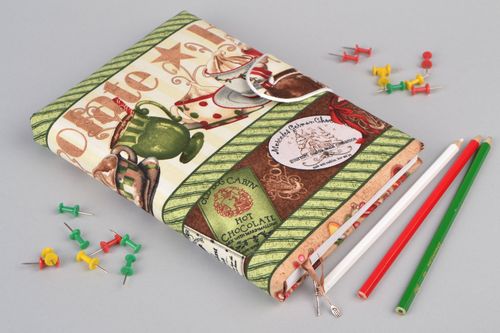 Handmade designer notepad with fabric cover on button 120 sheets Cup Of Tea - MADEheart.com