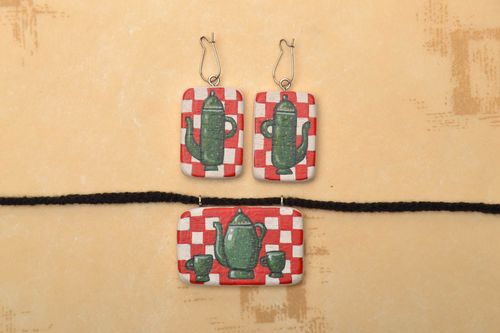 Wooden earrings and pendant with painting - MADEheart.com
