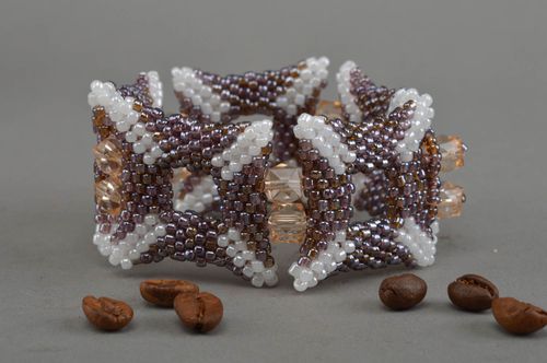 Bracelet en perles de rocaille fait main large beau original bijou de créateur - MADEheart.com