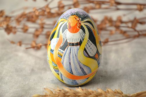 Designer Easter egg with scratched ornament Ukrainian Girl - MADEheart.com