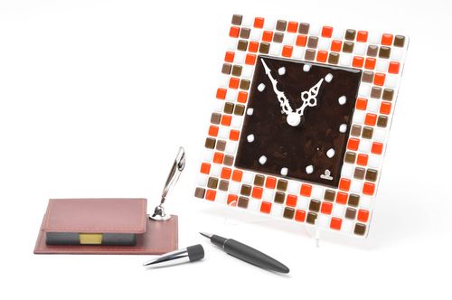 Horloge murale fait main Horloge en verre motif mosaïque Déco maison carrée - MADEheart.com