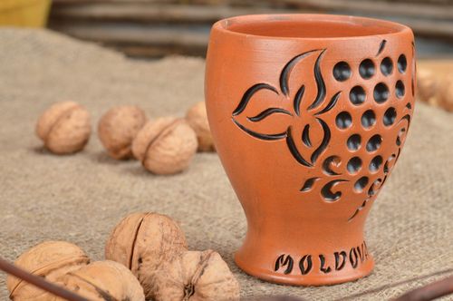 Unusual small handmade designer clay shot glass with nice pattern 100 ml - MADEheart.com
