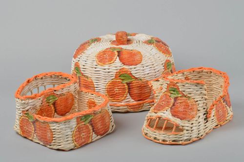 Handmade woven paper basket 3 pieces newspaper basket designs kitchen design - MADEheart.com