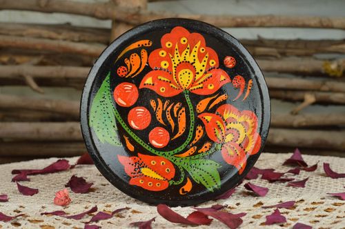 Декоративная керамическая тарелка на стену расписанная акрилом вручную Маки - MADEheart.com