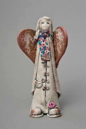 Unusual decorative handmade painted porcelain statuette of angel for interior - MADEheart.com