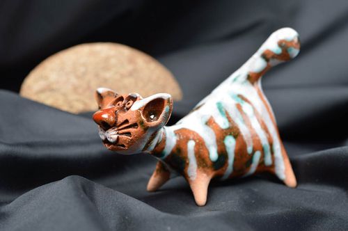 Figura artesanal de arcilla en forma de gato decoración de hogar regalo original - MADEheart.com