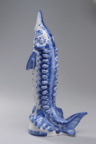 Bouteille décorative réalisée en porcelaine faite main Poisson peint 1 litre - MADEheart.com