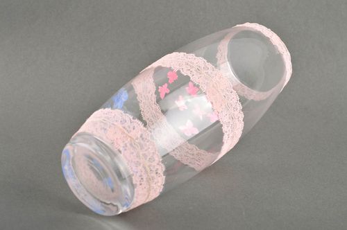 Flower clear glass pink lace décor vase for home décor 1,3 lb - MADEheart.com