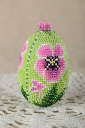 Huevo original de abalorios hecho a mano elemento decorativo regalo para Pascua - MADEheart.com