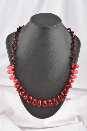 Бусы ручной работы украшение на шею женские бусы красные стильные с бисером - MADEheart.com