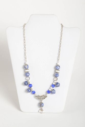 Handmade elegant blue necklace unusual stylish necklace designer jewelry - MADEheart.com