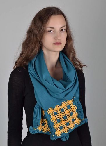 Knitted cotton scarf of celadon color - MADEheart.com