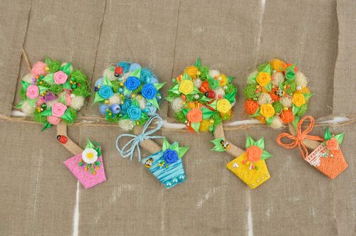 Aimants frigo fait main Magnets décoratifs arbres 4 pièces Décoration frigo - MADEheart.com