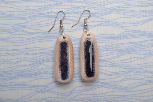 Longues boucles doreilles en argile et verre style ethnique - MADEheart.com