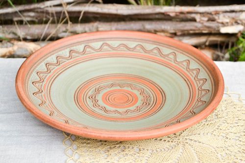 Handmade clay plate ornamented ceramic kitchenware painted unusual home decor - MADEheart.com