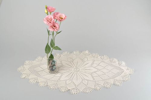 Napperon tricot fait main Textile de table Décoration maison blanc original - MADEheart.com