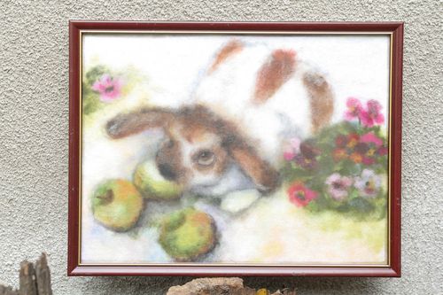 Wandbild aus Wolle Kaninchen - MADEheart.com