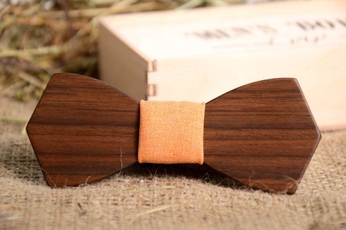 Designer wooden bow tie handmade lovely accessory unusual beautiful present - MADEheart.com