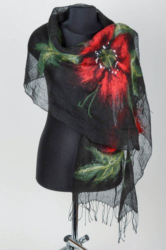 Очаровательный шарф из льна 100% шерсти и шелка с цветами ручной работы - MADEheart.com
