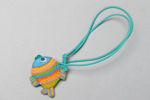Polymer clay brooch in the shape of fish - MADEheart.com