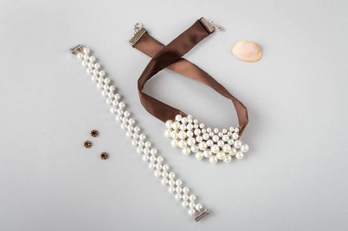 Juego de bisutería de raso artesanal collar y pulsera regalos originales - MADEheart.com
