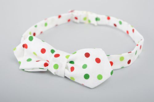 Nœud papillon en tissu blanc à pois fait main - MADEheart.com