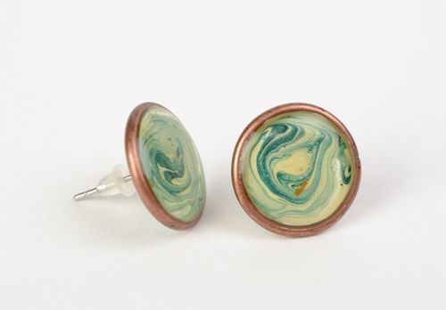 Unusual festive handmade molded jewelry glaze stud earrings - MADEheart.com