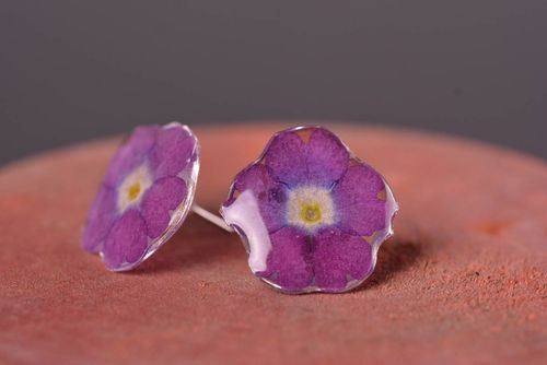 Small handmade stud earrings real flower earrings botanical jewelry designs - MADEheart.com