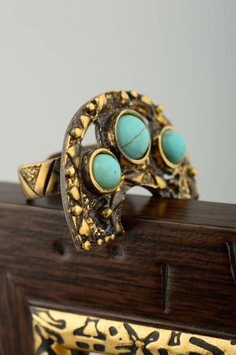 Handmade massive bronze ring jewelry with natural stone beautiful elegant ring - MADEheart.com