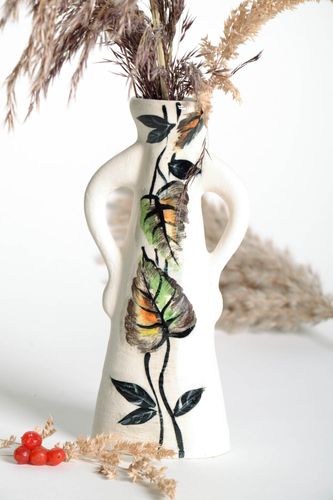 8 inches handmade floral design white decorative vase 0,7 lb - MADEheart.com