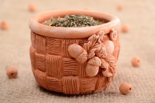 Beautiful handmade ceramic salt bowl unusual clay spice pot pottery works - MADEheart.com